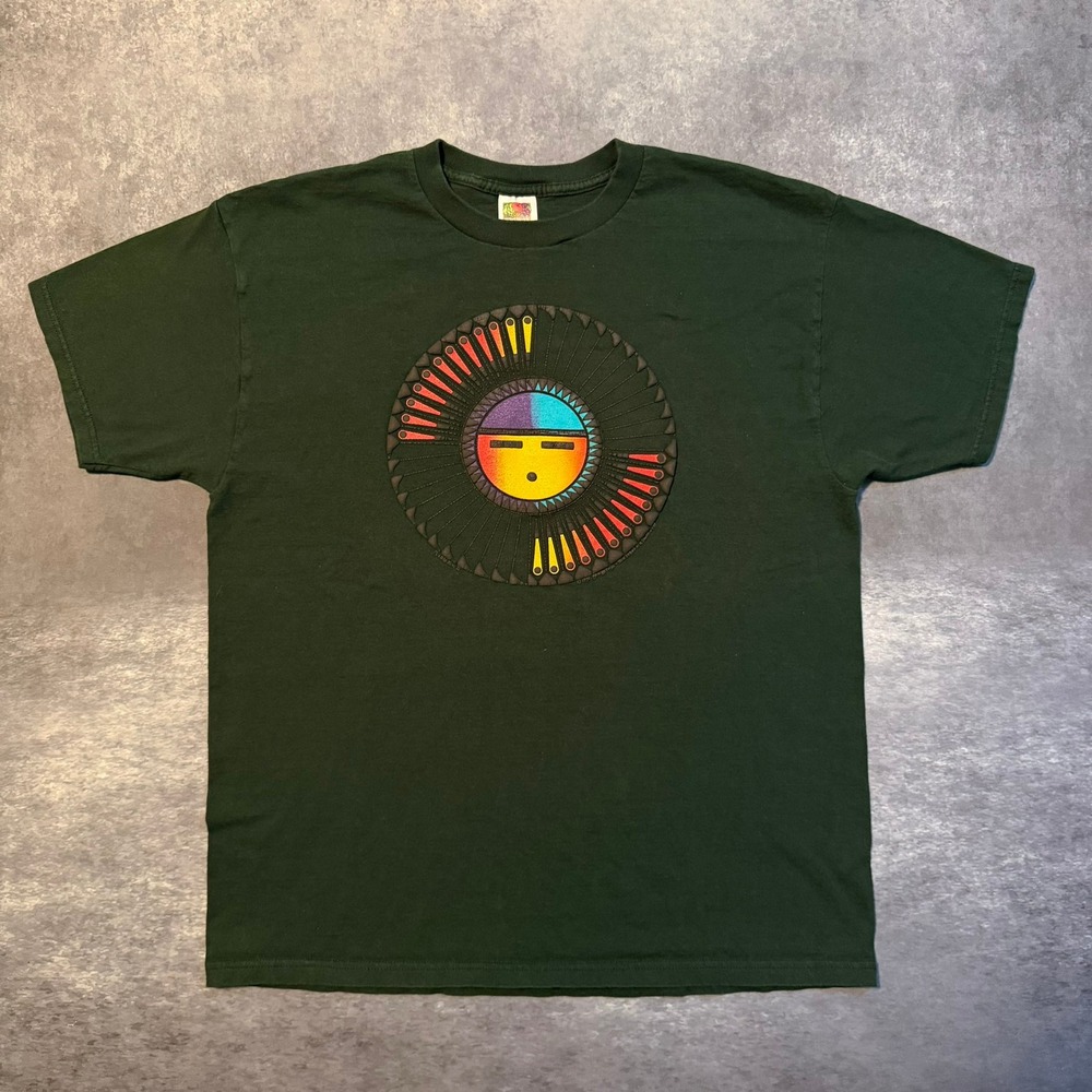VTG 90s Hopi Sun Face Kachina T Shirt Xl Green Tewa Tees Pueblo Art George‎ Toya